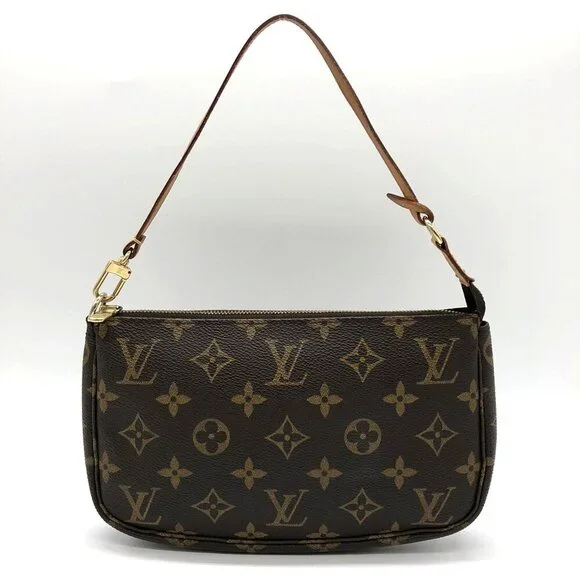 LOUIS VUITTON Authentic Brown Monogram Leather Pochette Mini Bag - Picture 1 of 10